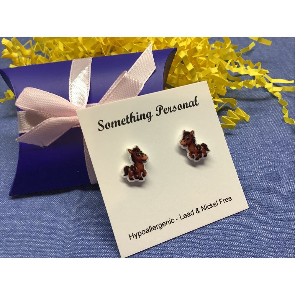 Bullseye Horse -Toy Store Inspired Post Earrings -- Gift Boxed - Chibi Cute